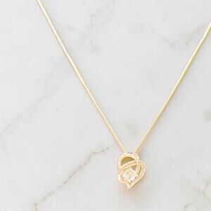 925 Sterling Silver Double Open Heart Pendant Necklace Cubic Zirconia 18" Chain